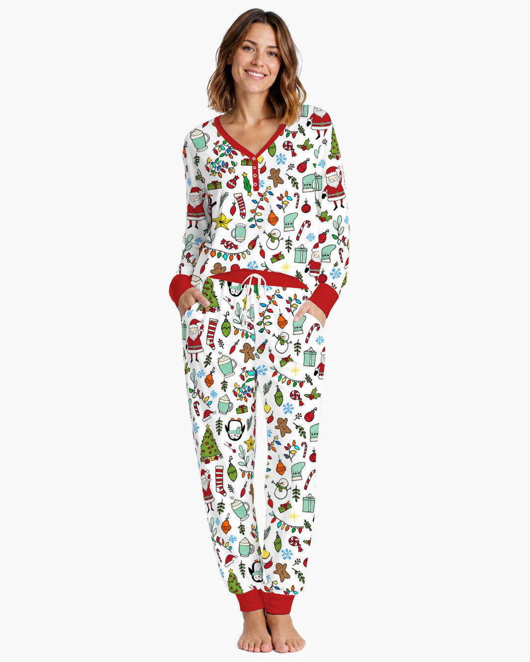 Colorful Christmas Holiday Doodle Toss Bamboo Women Pajama Set