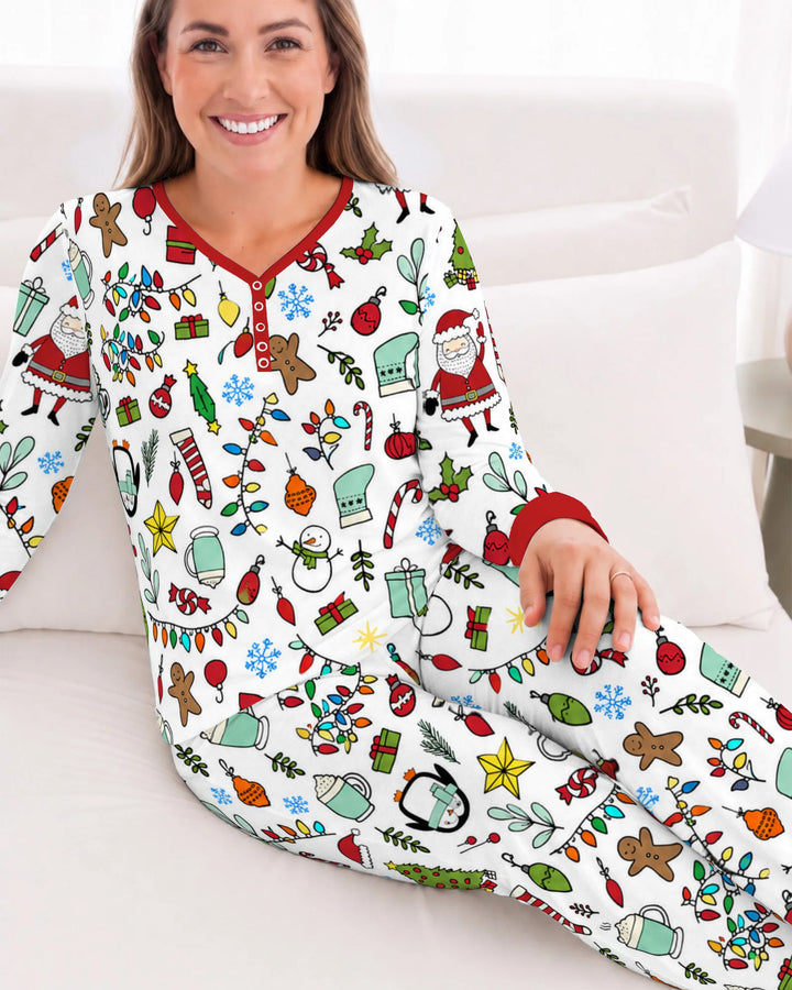 Colorful Christmas Holiday Doodle Toss Bamboo Women Pajama Set