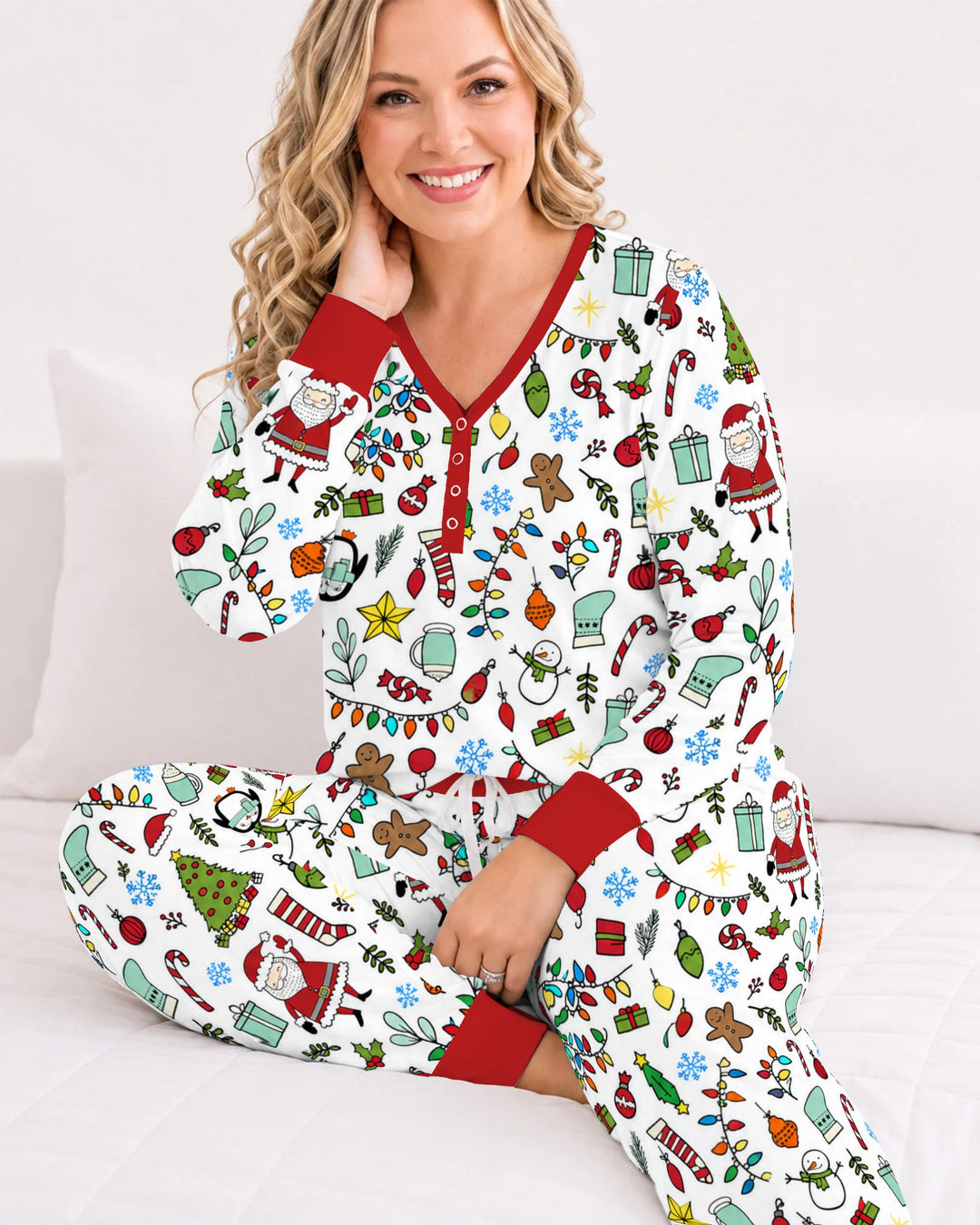 Colorful Christmas Holiday Doodle Toss Bamboo Women Pajama Set