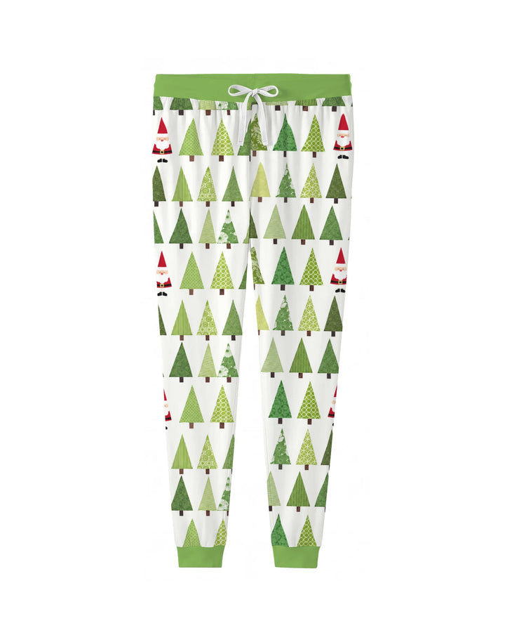 Retro Green Christmas Tree and Santa Rows Bamboo Women Pajama Set
