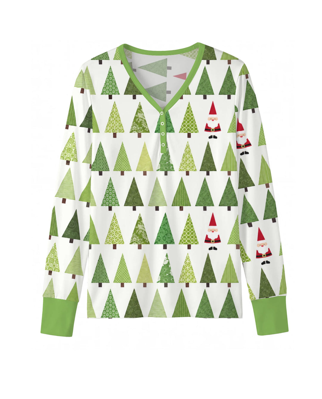 Retro Green Christmas Tree and Santa Rows Bamboo Women Pajama Set
