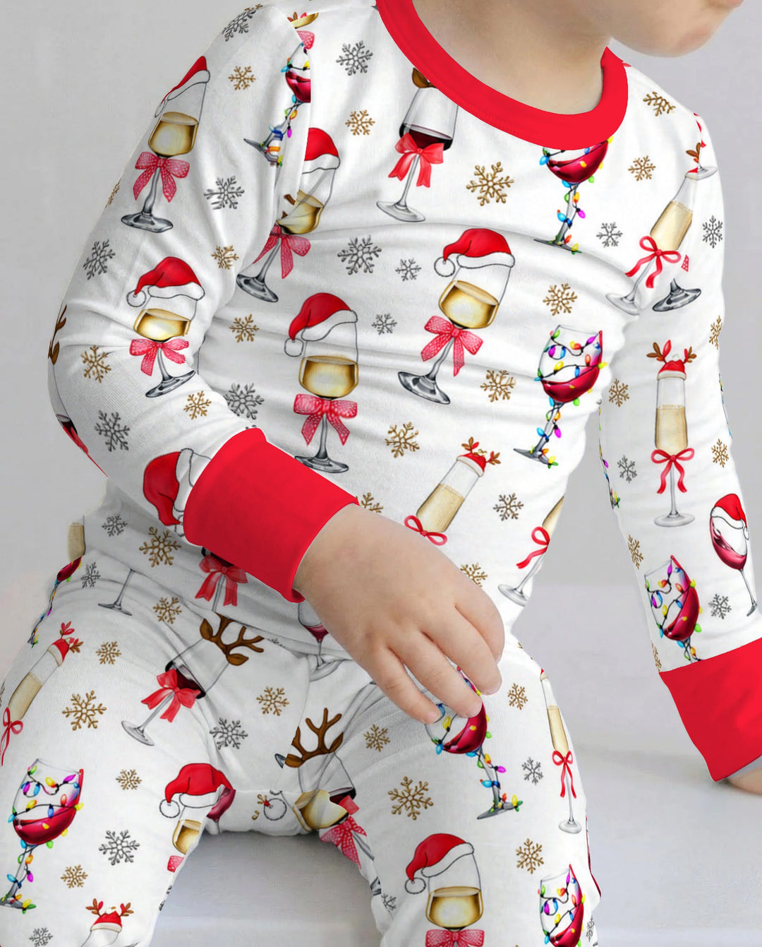 Festive Christmas Wine Glasses Bamboo Two Piece Long Sleeve Pajama Set