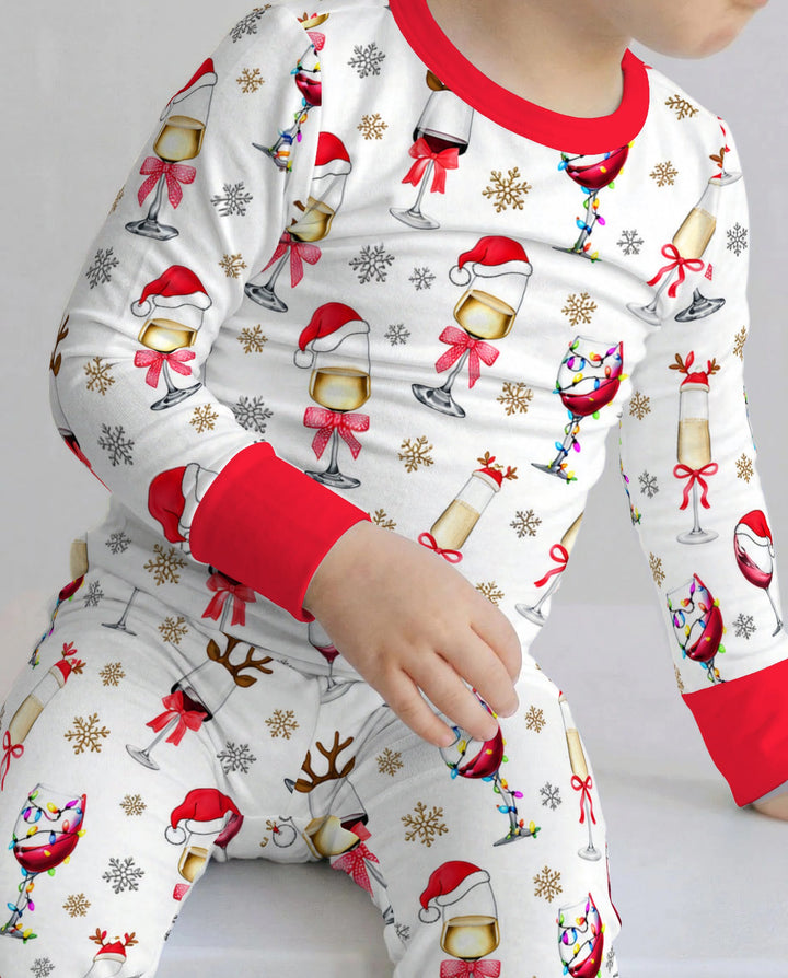 Festive Christmas Wine Glasses Bamboo Two Piece Long Sleeve Pajama Set