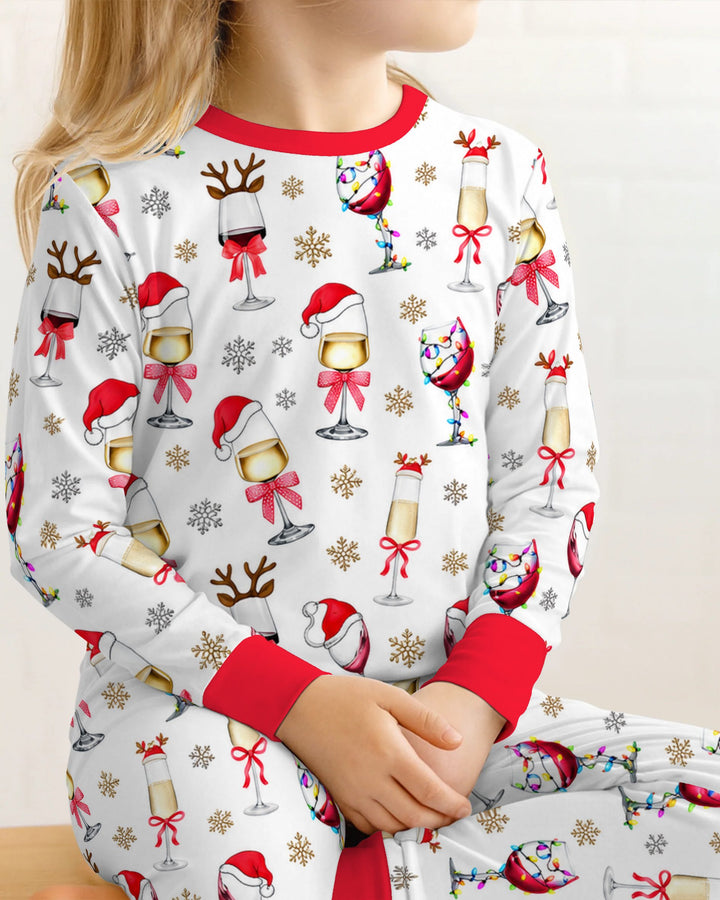 Festive Christmas Wine Glasses Bamboo Two Piece Long Sleeve Pajama Set