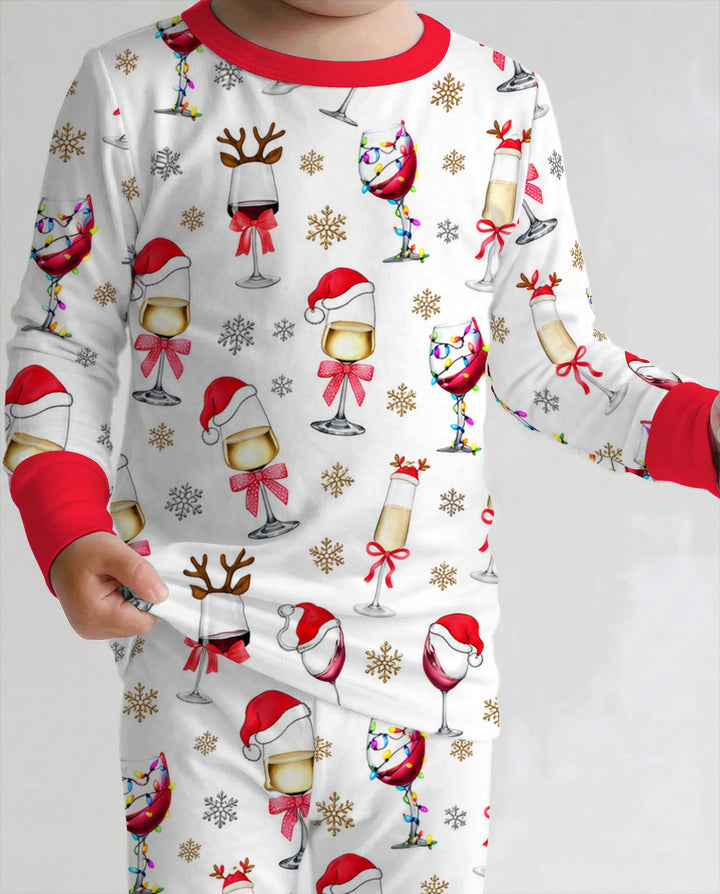 Festive Christmas Wine Glasses Bamboo Two Piece Long Sleeve Pajama Set