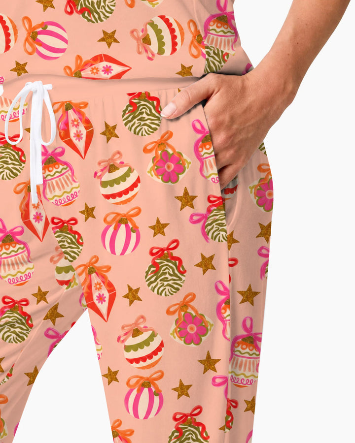 Retro Pink Christmas Ornaments Bamboo Women Pajama Set