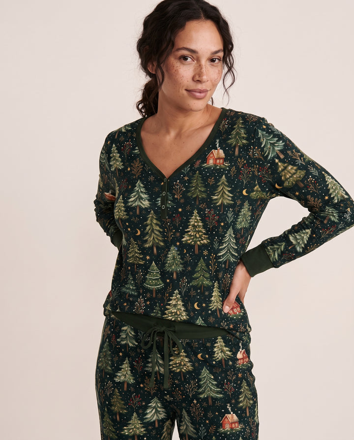 Enchanted Christmas Forest at Night Bamboo Women Pajama Set