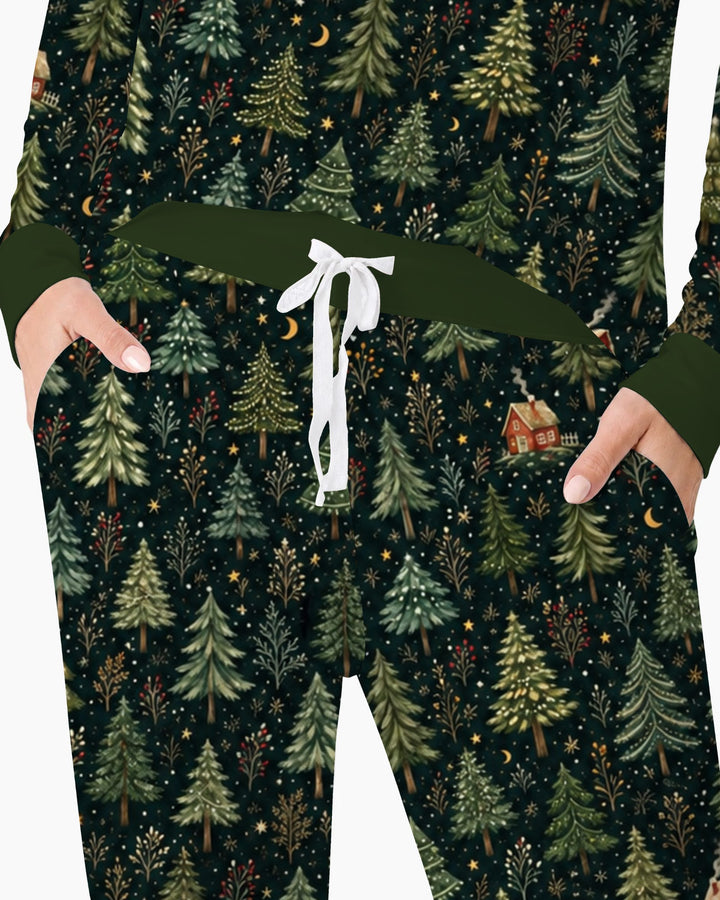 Enchanted Christmas Forest at Night Bamboo Women Pajama Set