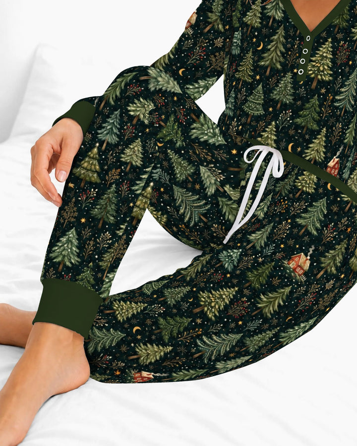 Enchanted Christmas Forest at Night Bamboo Women Pajama Set