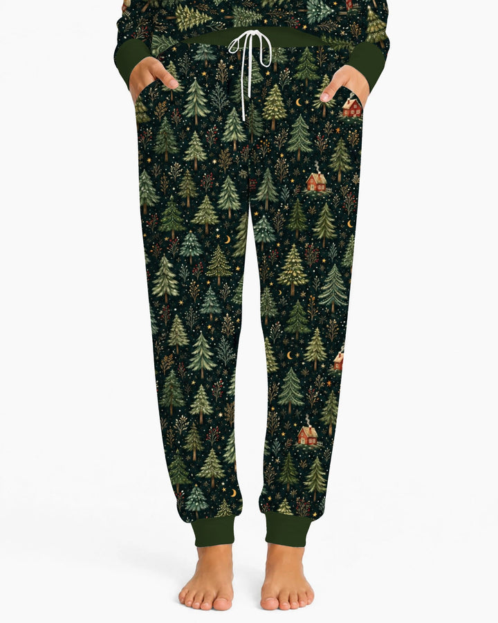 Enchanted Christmas Forest at Night Bamboo Women Pajama Set