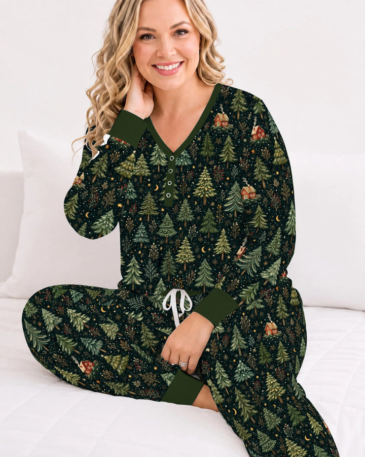 Enchanted Christmas Forest at Night Bamboo Women Pajama Set