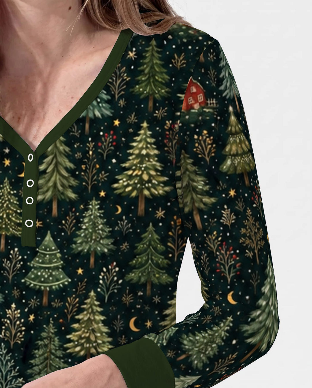 Enchanted Christmas Forest at Night Bamboo Women Pajama Set