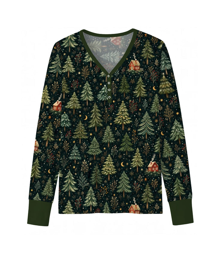 Enchanted Christmas Forest at Night Bamboo Women Pajama Set