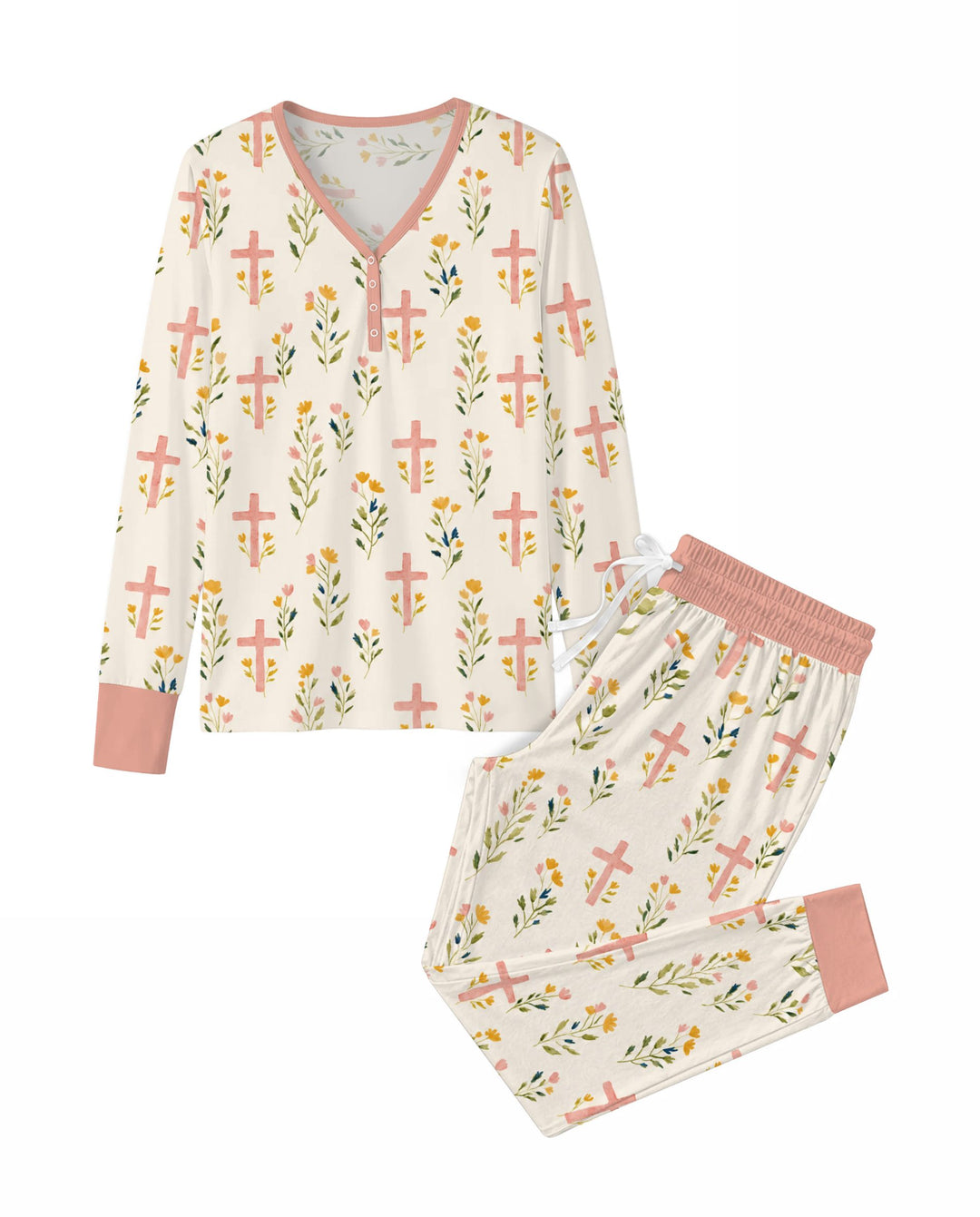 Pastel Floral Crosses Bamboo Women Pajama Set