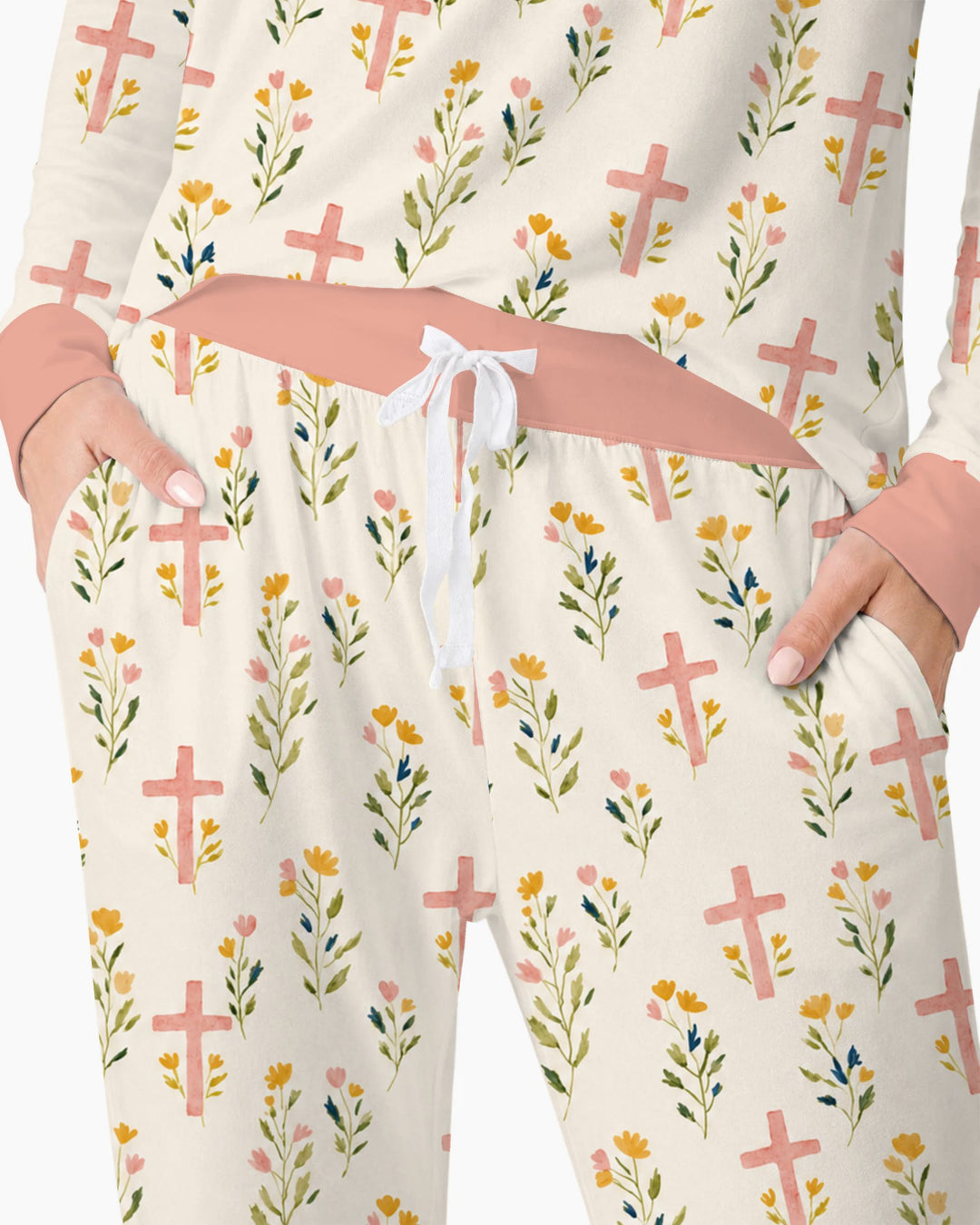 Pastel Floral Crosses Bamboo Women Pajama Set