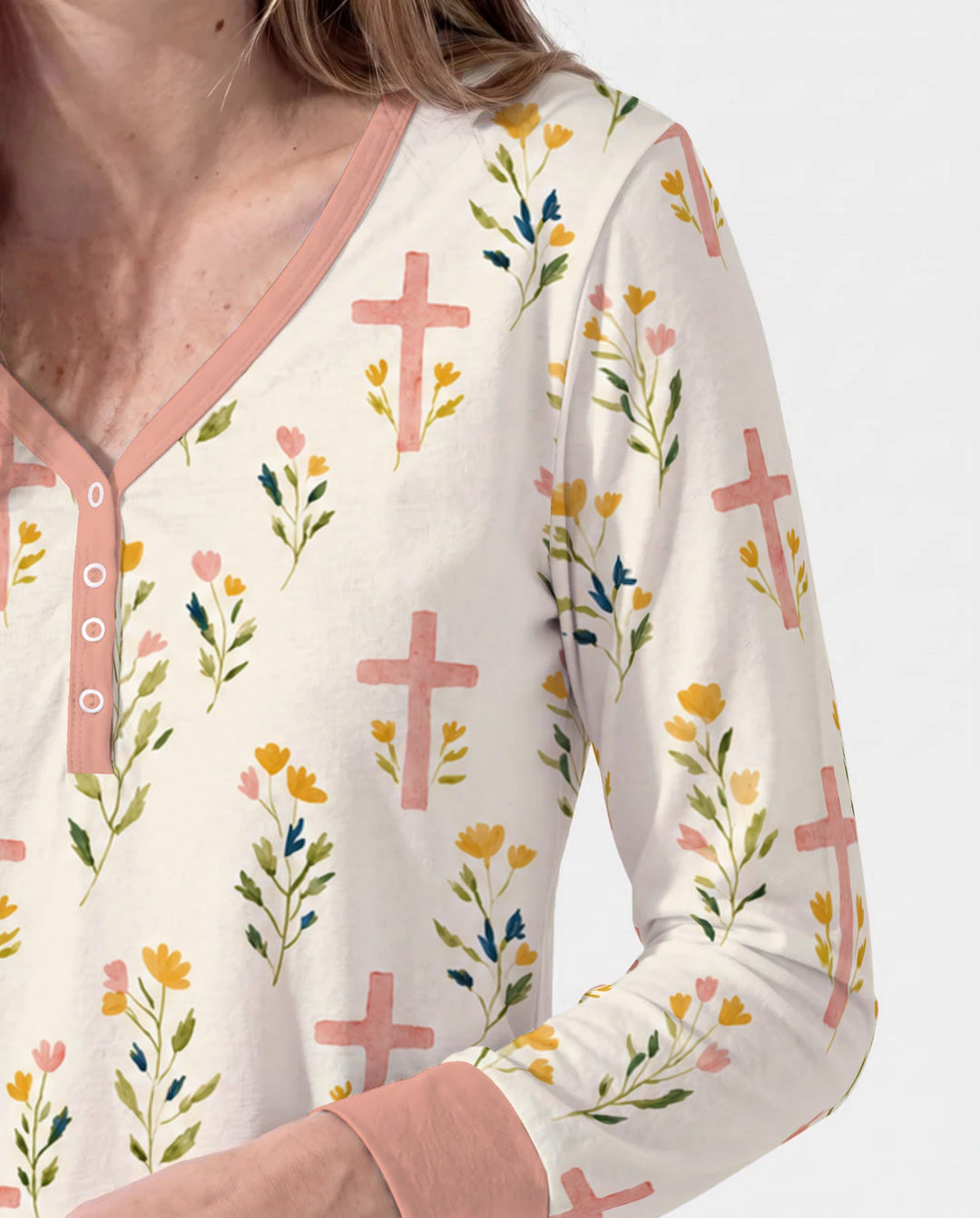 Pastel Floral Crosses Bamboo Women Pajama Set