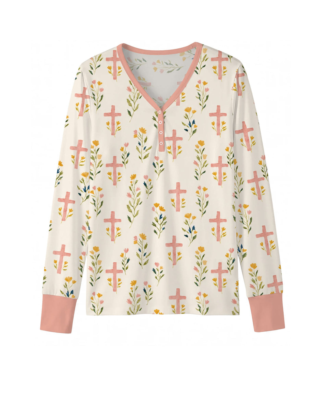 Pastel Floral Crosses Bamboo Women Pajama Set