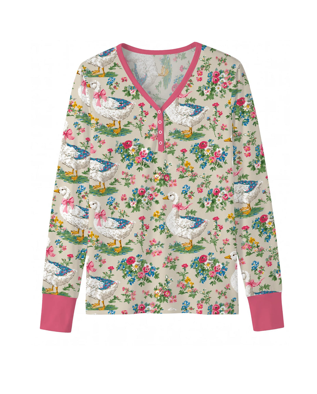 Vintage White Goose Floral Garden Bamboo Women Pajama Set