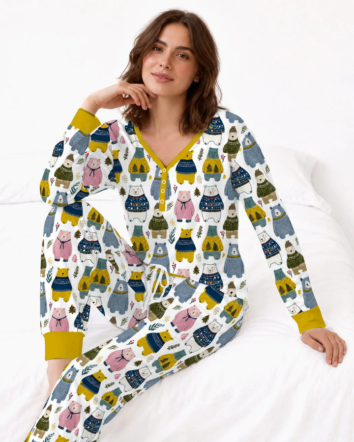 Cozy Christmas Sweater Bears Bamboo Women Pajama Set