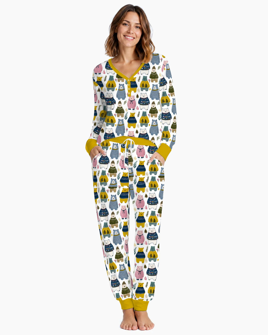 Cozy Christmas Sweater Bears Bamboo Women Pajama Set