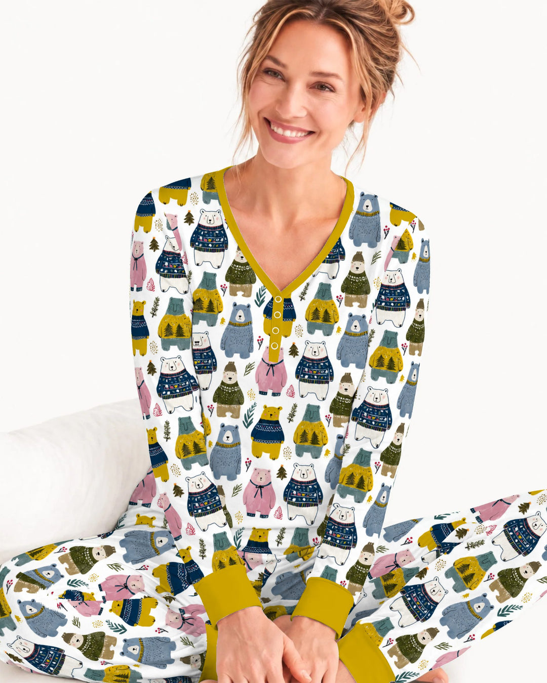 Cozy Christmas Sweater Bears Bamboo Women Pajama Set