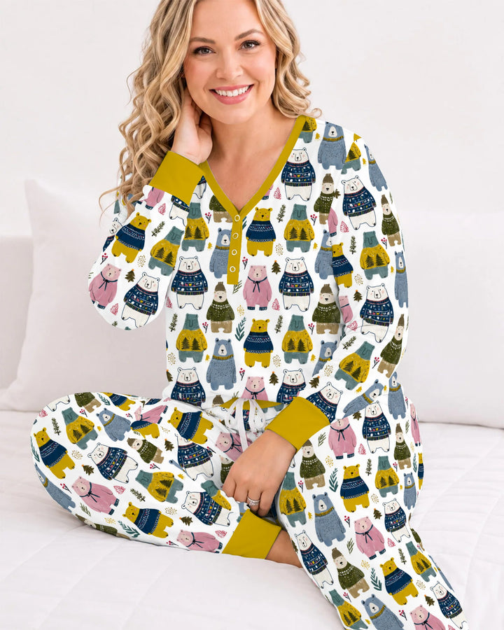 Cozy Christmas Sweater Bears Bamboo Women Pajama Set