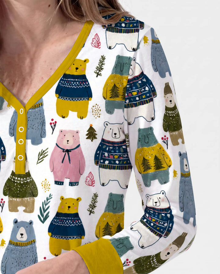 Cozy Christmas Sweater Bears Bamboo Women Pajama Set
