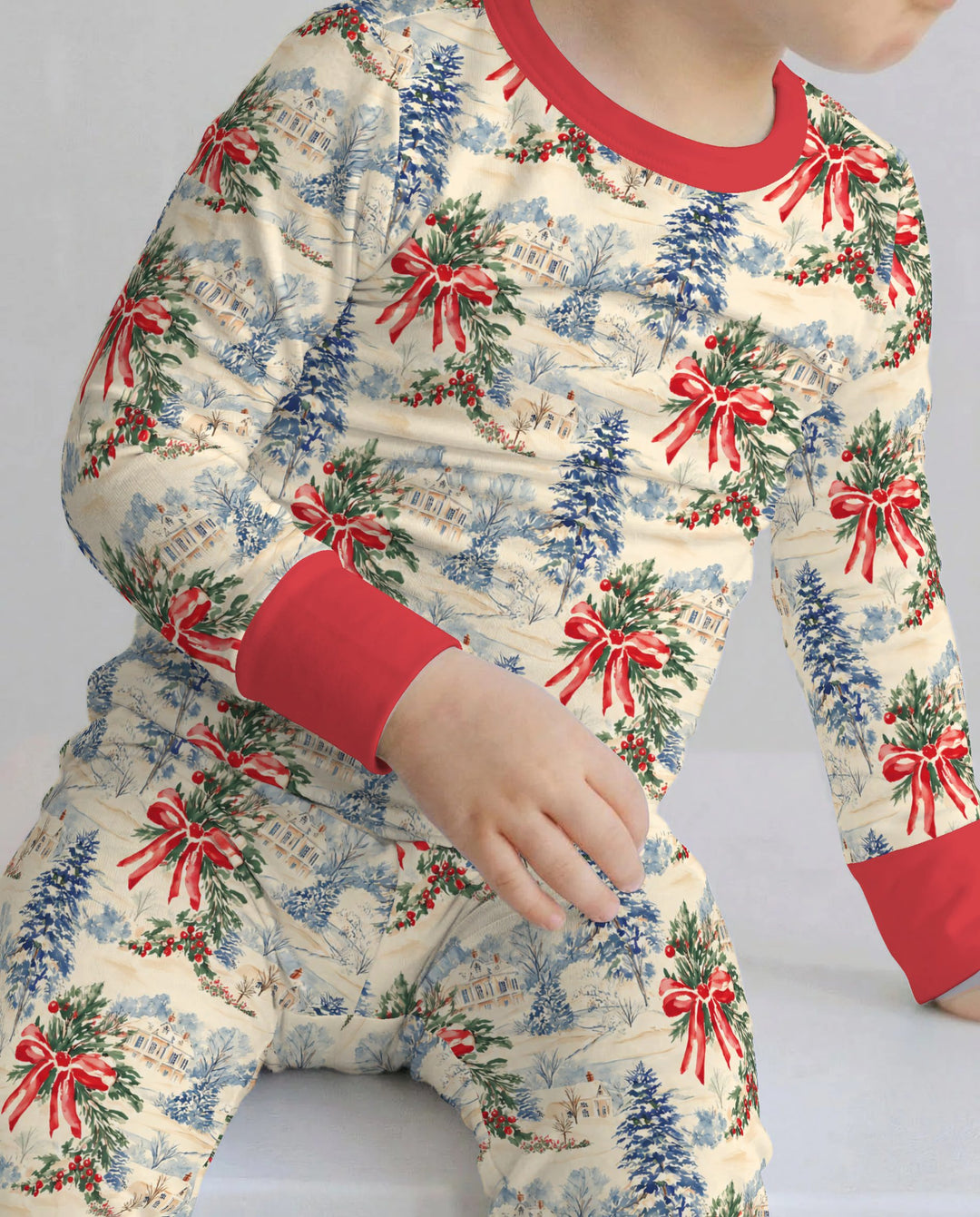 Vintage Snowy Christmas Countryside Bamboo Two Piece Long Sleeve Pajama Set