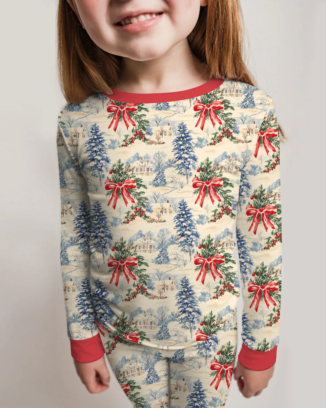 Vintage Snowy Christmas Countryside Bamboo Two Piece Long Sleeve Pajama Set