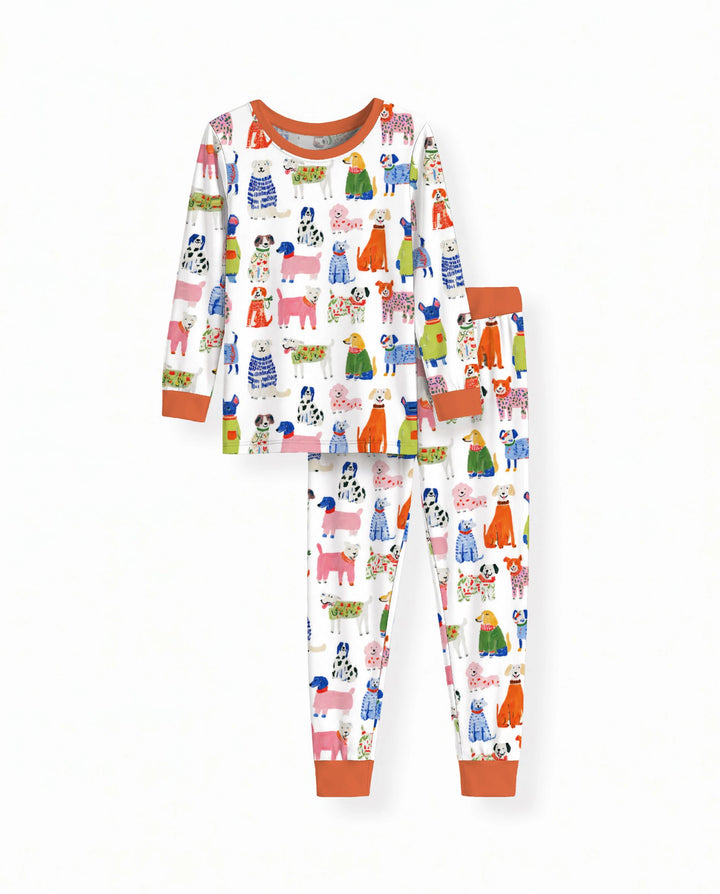 Colorful Christmas Sweater Dogs Bamboo Two Piece Long Sleeve Pajama Set