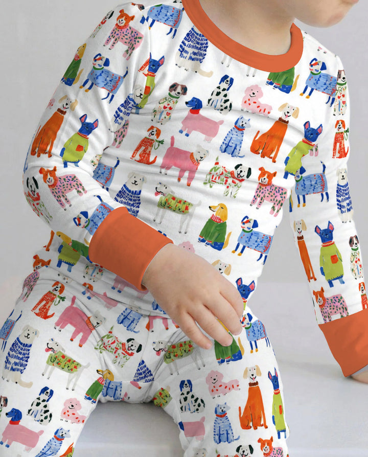 Colorful Christmas Sweater Dogs Bamboo Two Piece Long Sleeve Pajama Set