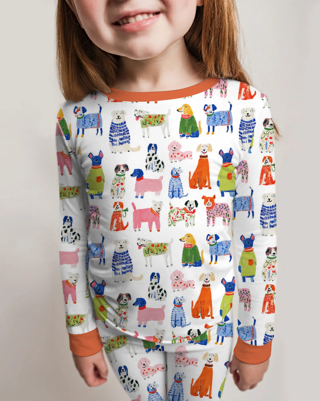 Colorful Christmas Sweater Dogs Bamboo Two Piece Long Sleeve Pajama Set