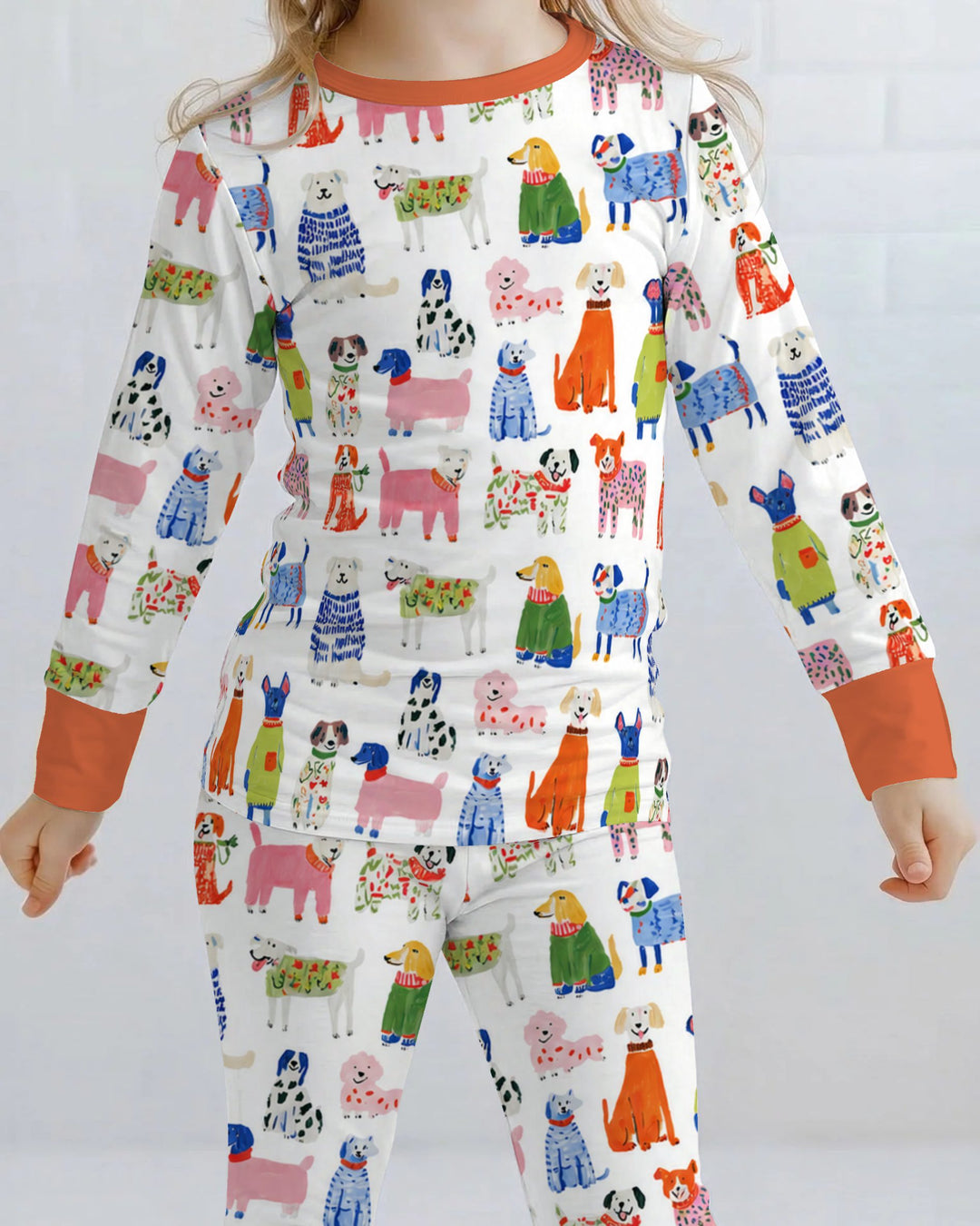 Colorful Christmas Sweater Dogs Bamboo Two Piece Long Sleeve Pajama Set
