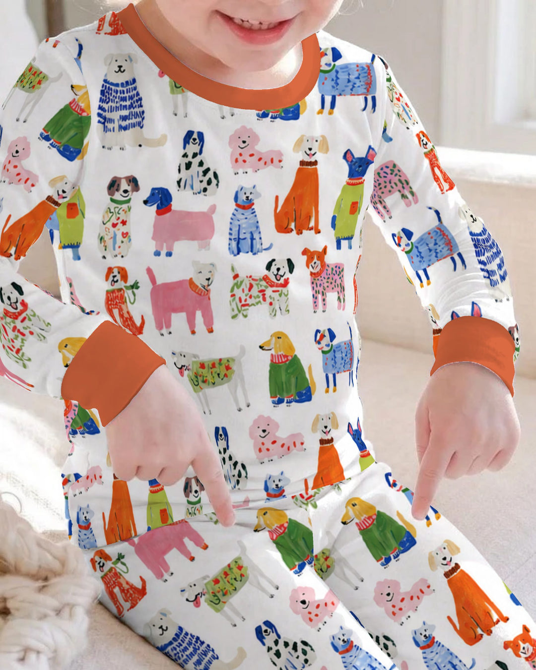 Colorful Christmas Sweater Dogs Bamboo Two Piece Long Sleeve Pajama Set