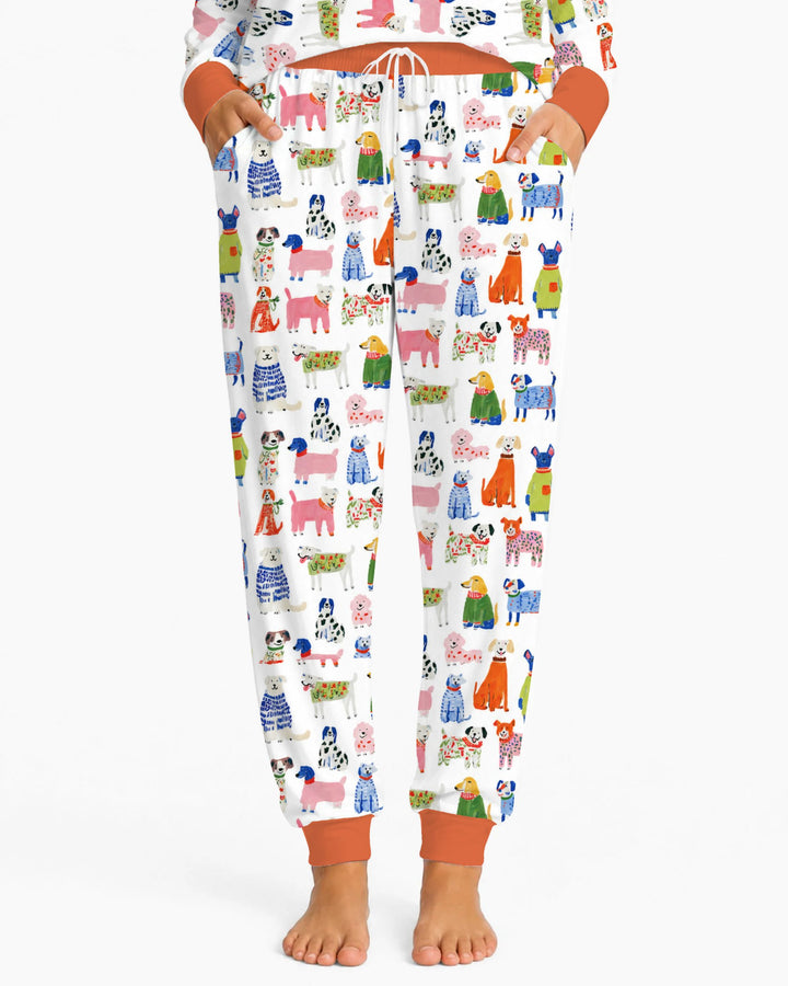 Colorful Christmas Sweater Dogs Bamboo Women Pajama Set