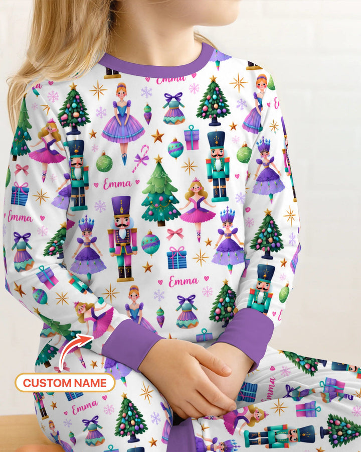 Custom Name Sugar Plum Nutcracker Christmas Bamboo Two Piece Long Sleeve Pajama Set