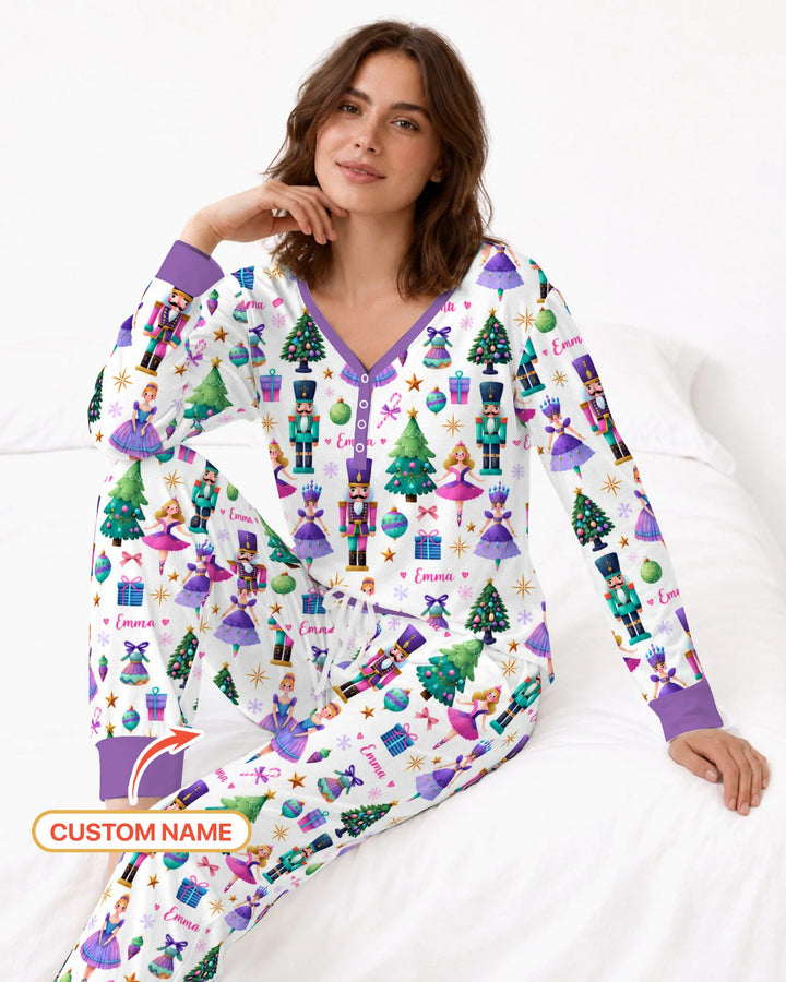 Custom Name Sugar Plum Nutcracker Christmas Bamboo Women Pajama Set