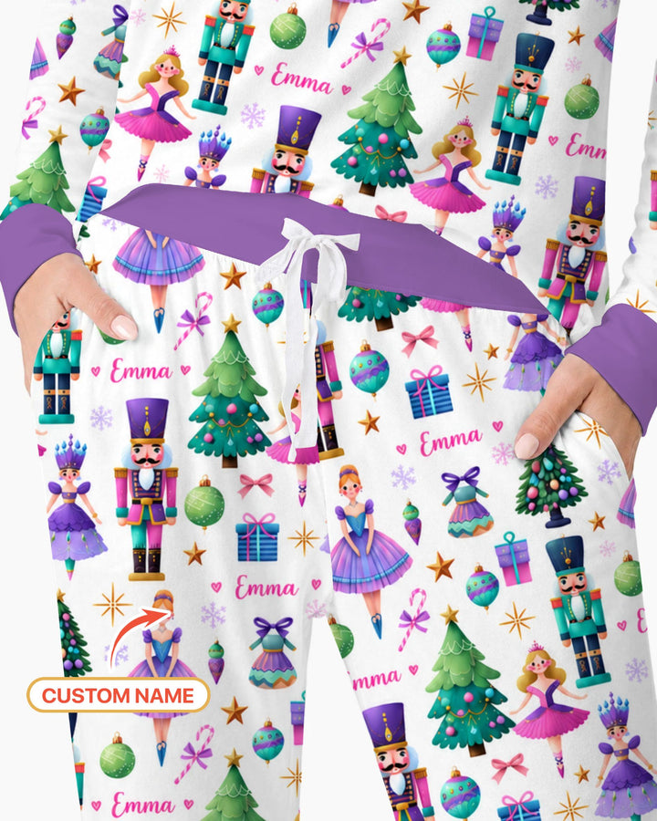 Custom Name Sugar Plum Nutcracker Christmas Bamboo Women Pajama Set