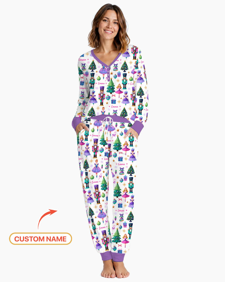 Custom Name Sugar Plum Nutcracker Christmas Bamboo Women Pajama Set