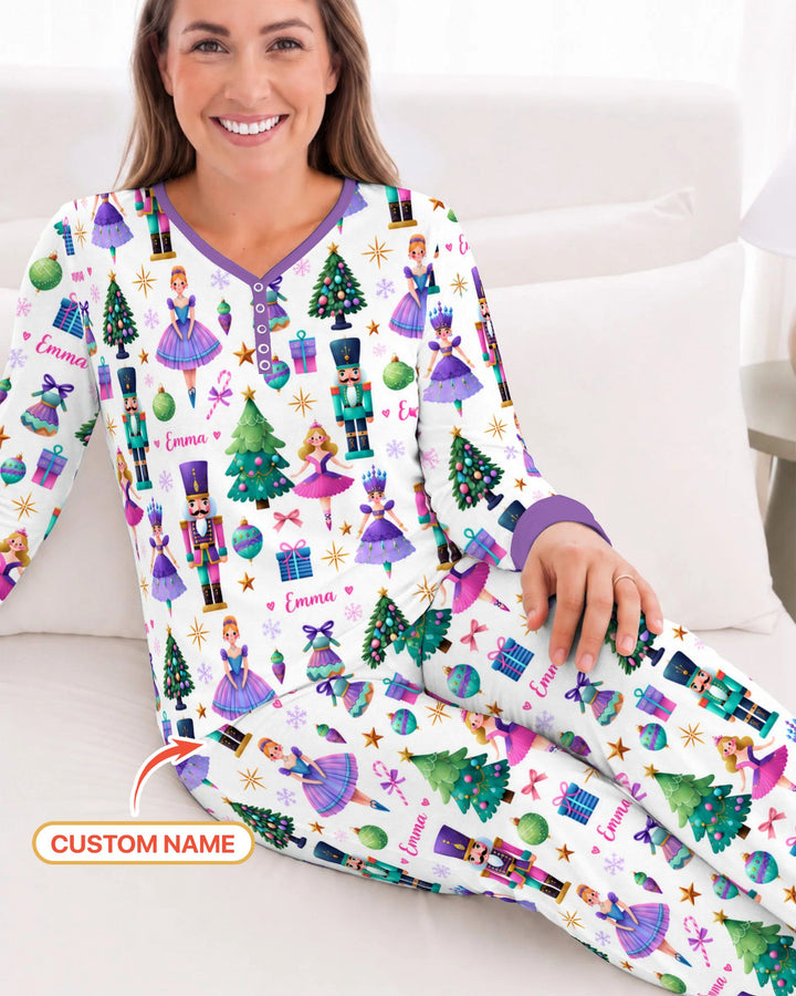 Custom Name Sugar Plum Nutcracker Christmas Bamboo Women Pajama Set