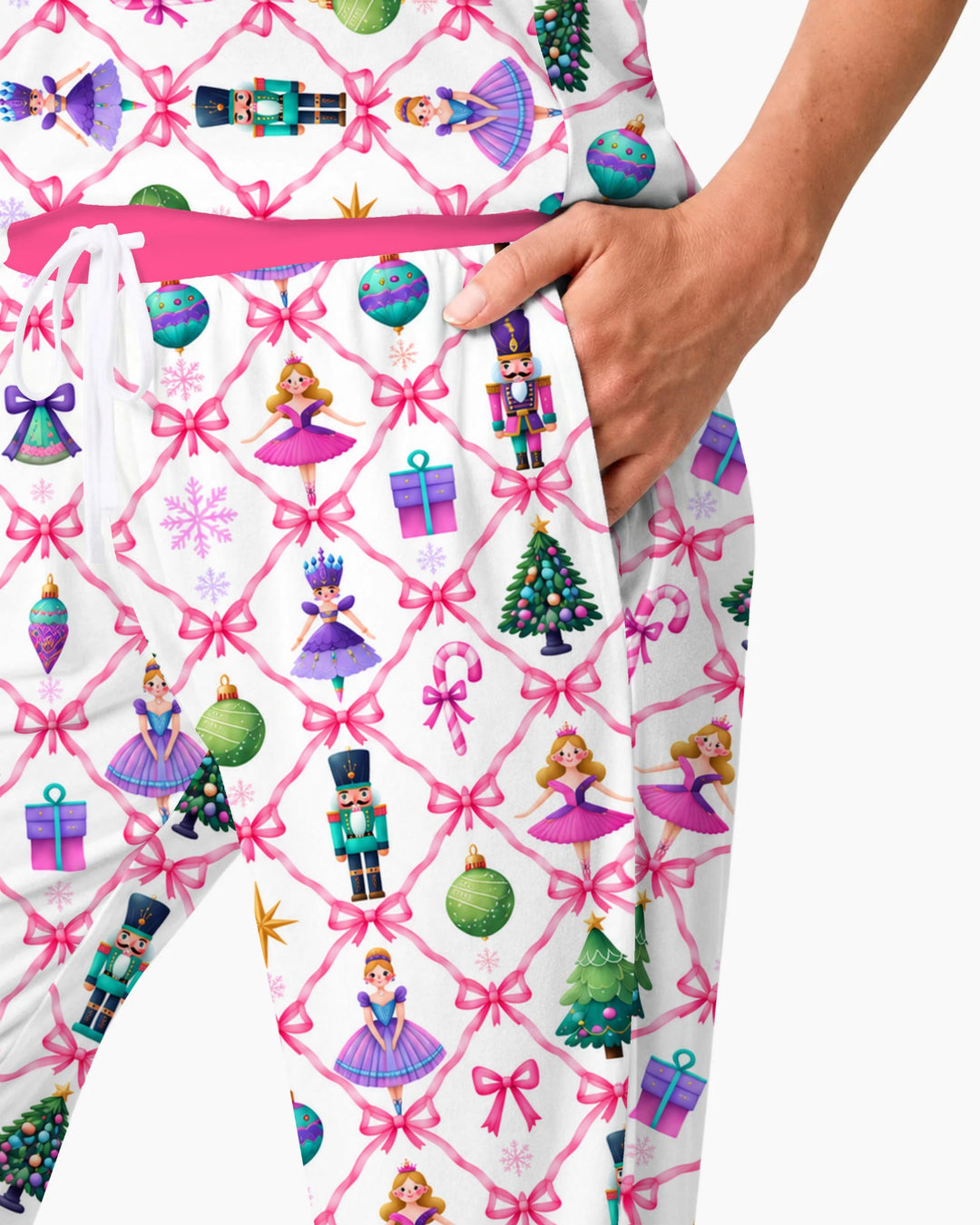 Sugar Plum Nutcracker Christmas Bow Lattice Bamboo Women Pajama Set