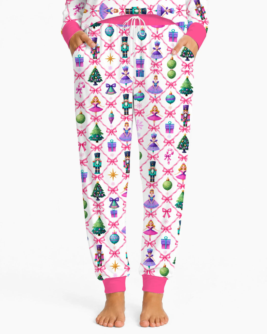 Sugar Plum Nutcracker Christmas Bow Lattice Bamboo Women Pajama Set