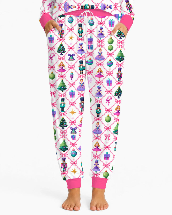 Sugar Plum Nutcracker Christmas Bow Lattice Bamboo Women Pajama Set