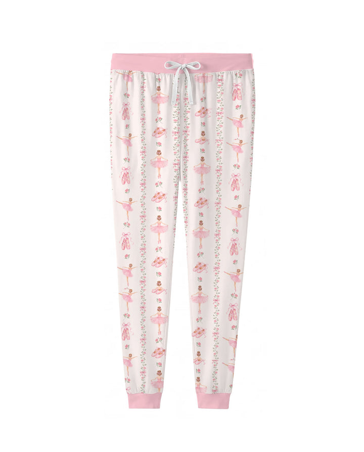 Pink Ballerina Rose Bow Stripe Bamboo Women Pajama Set