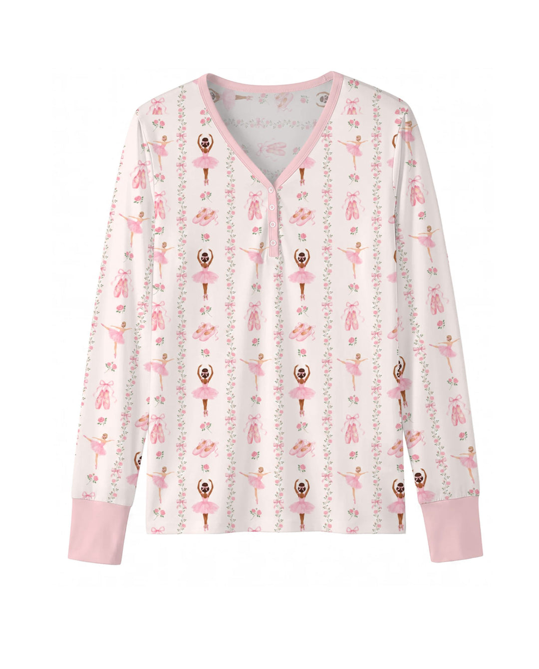 Black And Pink Ballerina Floral Ribbon Bamboo Women Pajama Set