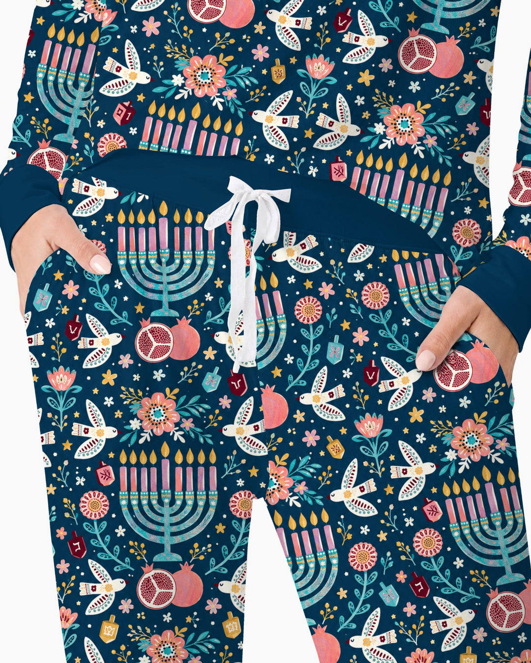 Colorful Folk Art Hanukkah Menorah Bamboo Women Pajama Set