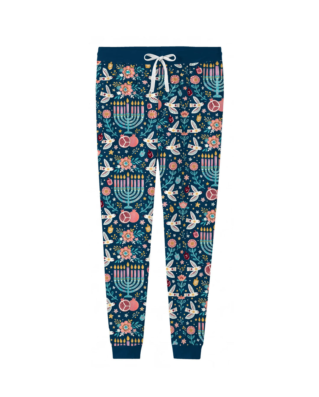 Colorful Folk Art Hanukkah Menorah Bamboo Women Pajama Set