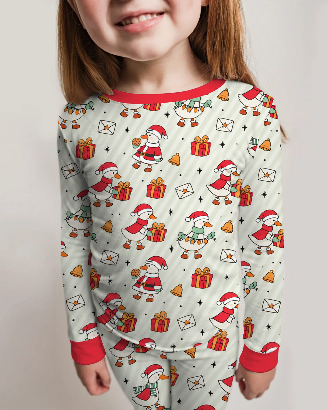 Cute Christmas Goose Holiday Bamboo Two Piece Long Sleeve Pajama Set