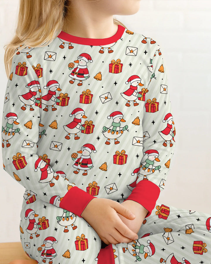 Cute Christmas Goose Holiday Bamboo Two Piece Long Sleeve Pajama Set