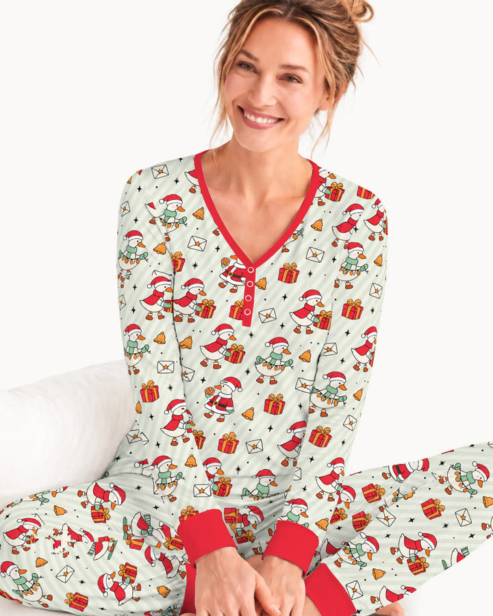 Cute Christmas Goose Holiday Bamboo Women Pajama Set
